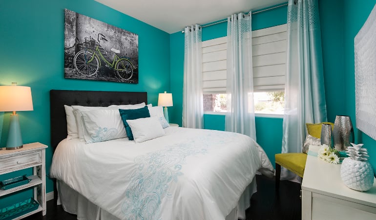 Roman shades in a New York bedroom